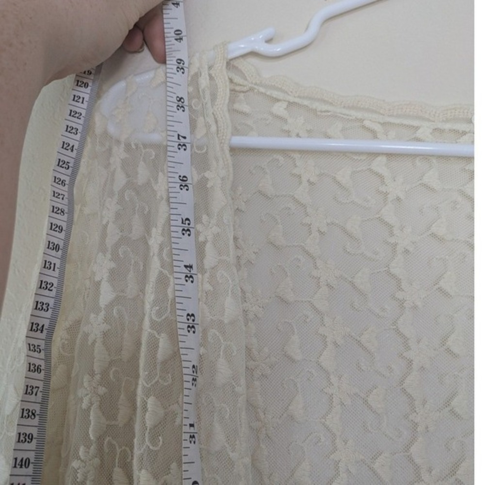 Boho Lace Open Front Cardigan Cream Floral Embroidery Layering Duster M/L - Picture 7 of 9